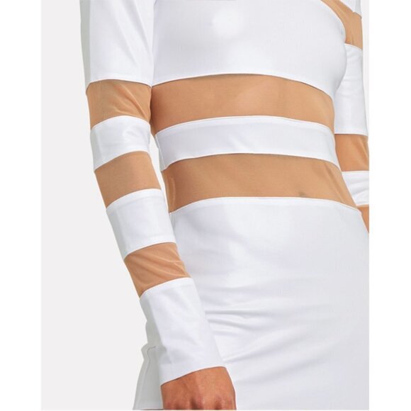 NORMA KAMALI Splice Striped Sheer Knit Midi Dress In White Long Sleeves Size S - Picture 9 of 11